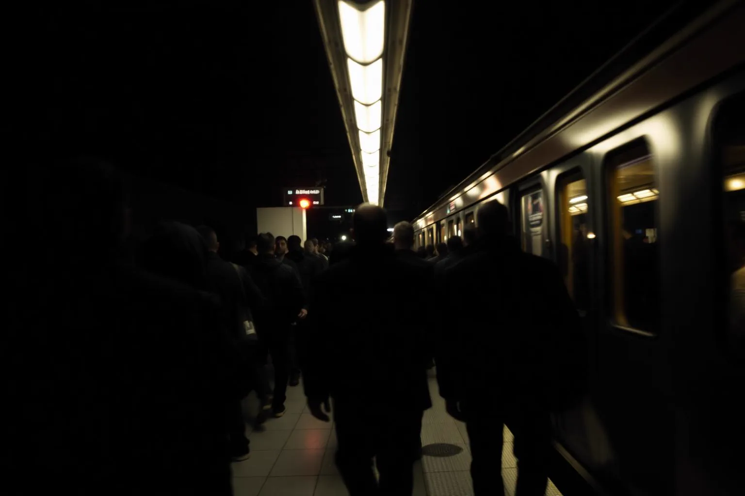 Andén de metro con gente subiendo al vagón