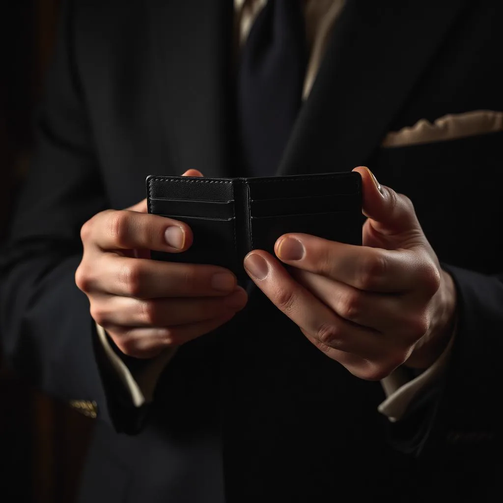Cliente sosteniendo la cartera Mayfair