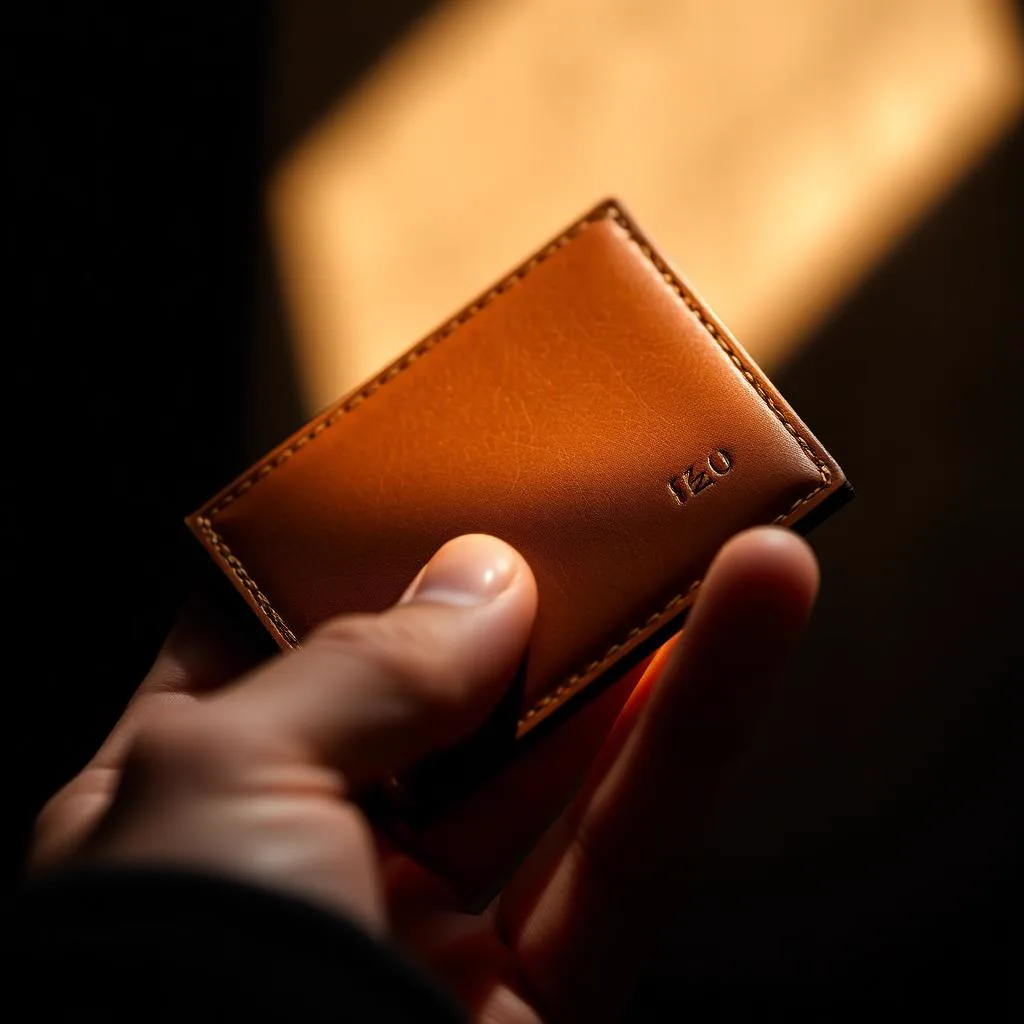 Cartera Mayfair en coñac con iniciales grabadas