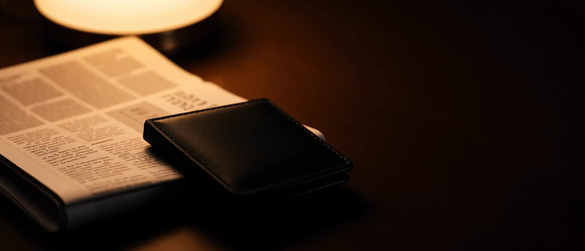 Cartera Mayfair sobre una mesa de madera oscura
