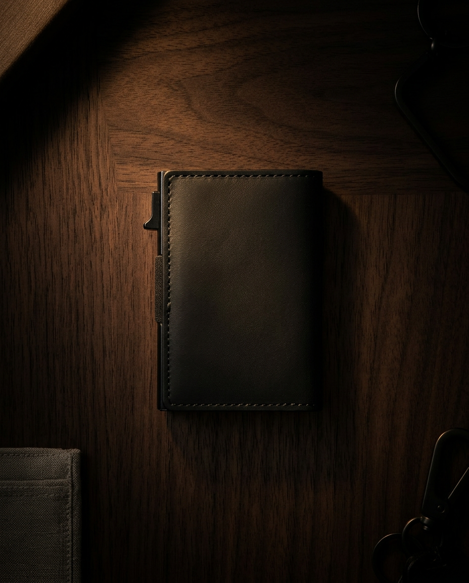 Cartera antirrobo Mayfair en piel negra, vista cenital