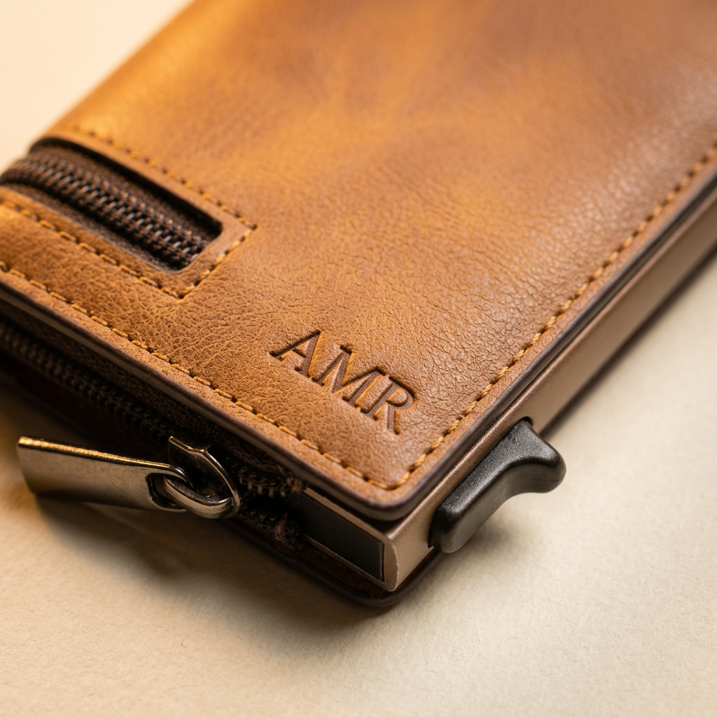 Cartera Mayfair en coñac con iniciales grabadas